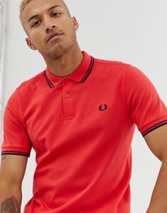 Футболка-поло оранжево-кораллового цвета с двойной окантовкой Fred Perry-Оранжевый