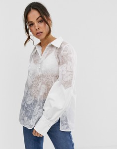 Сетчатая oversize-рубашка с цветочной вышивкой Ghospell-Белый