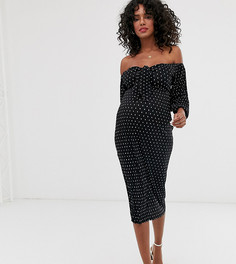 Эксклюзивное плиссированное платье миди с завязкой ASOS DESIGN Maternity-Зеленый