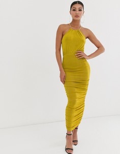 Присборенное платье миди горчичного цвета Missguided-Желтый