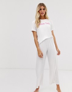 Пижамный комплект с брюками и футболкой с принтом \pillow talk\" Adolescent Clothing-Белый