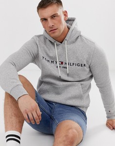 Худи серого меланжевого цвета с вышивкой Tommy Hilfiger-Серый