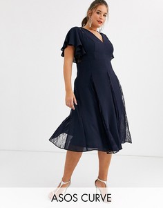Платье миди с кружевными вставками ASOS DESIGN Curve-Темно-синий