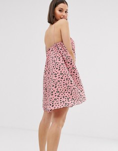 Трапециевидное платье с леопардовым принтом Missguided-Розовый