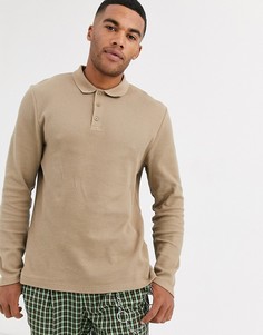 Бежевое поло из вафельного трикотажа с длинными рукавами ASOS DESIGN-Бежевый