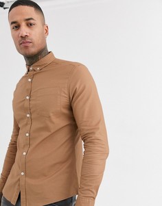 Коричневая приталенная оксфордская рубашка ASOS DESIGN-Коричневый