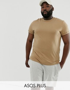 Бежевая футболка с круглым вырезом и отворотами на рукавах ASOS DESIGN Plus-Бежевый