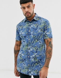 Синяя рубашка с короткими рукавами и принтом Jack & Jones Originals-Серебряный