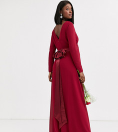 Темно-красное платье макси с длинными рукавами и атласным бантом на спине TFNC Maternity Bridesmaid-Красный