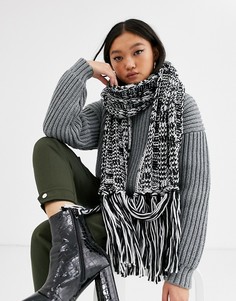 Черно-белый шарф с кисточками ASOS DESIGN-Черный