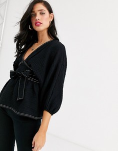 Фактурный лонгслив со строчкой ASOS DESIGN-Черный