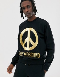 Черный свитшот с золотистым логотипом-пацификом Love Moschino