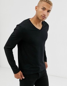 Черная футболка с длинным рукавом и V-образным вырезом ASOS DESIGN-Черный