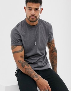 Темно-серая меланжевая футболка с круглым вырезом и отворотами на рукавах ASOS DESIGN-Серый
