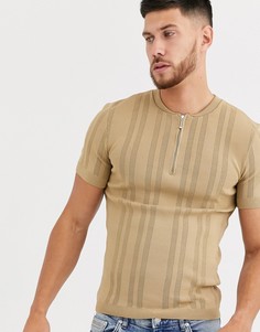 Светло-бежевая трикотажная футболка River Island-Черный