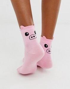 Розовые носки до щиколотки с дизайном \свинка\" ASOS DESIGN-Розовый