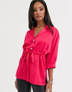 Атласная розовая рубашка со сборками на талии River Island-Розовый