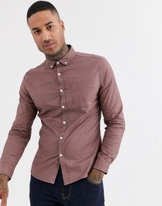 Коричневая приталенная оксфордская рубашка ASOS DESIGN-Коричневый