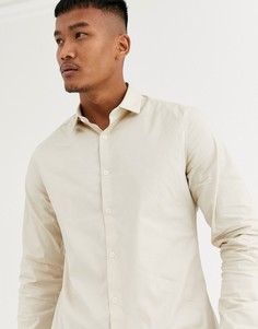 Светло-бежевая приталенная рубашка из поплина ASOS DESIGN-Кремовый