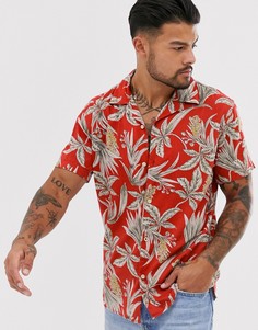 Коралловая рубашка с короткими рукавами и пальмовым принтом Jack & Jones Premium-Красный