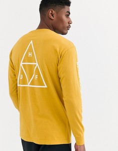 Желтая футболка с длинными рукавами, логотипом в виде трех треугольников и принтом на рукавах и спине HUF Essentials-Желтый