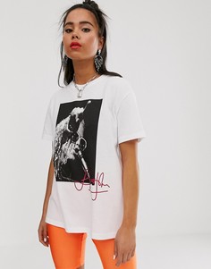 Белая футболка с принтом Элтона Джона Bershka-Белый