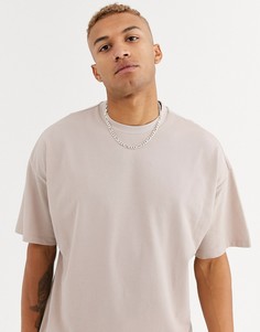 Свободная бежевая футболка из органического хлопка с круглым вырезом ASOS DESIGN-Бежевый