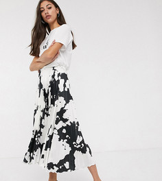 Атласная плиссированная юбка миди с коровьим принтом ASOS DESIGN Tall-Мульти