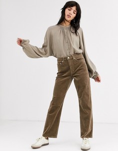 Серо-коричневые вельветовые брюки Weekday Row-Серый
