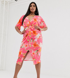 Эксклюзивное платье миди с цветочным принтом Missguided Plus-Розовый
