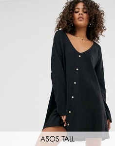 Фактурное свободное платье мини с пуговицами ASOS DESIGN Tall-Черный