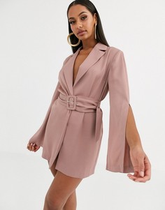 Длинный пиджак с запахом и разрезами на рукавах ASOS DESIGN-Розовый