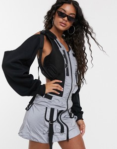 Платье в стиле милитари со съемными рукавами Namilia-Серебряный