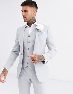 Серый фактурный свадебный пиджак супероблегающего кроя ASOS DESIGN