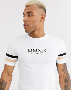 Футболка с полосками на рукавах и принтом римских цифр ASOS DESIGN-Белый