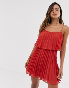 Плиссированное платье мини с овальным вырезом ASOS DESIGN-Красный