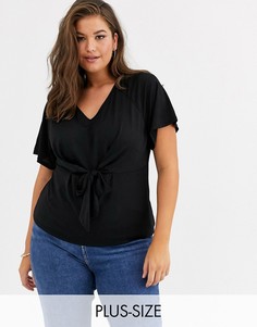 Блузка с V-образным вырезом и завязкой на талии Vero Moda Curve-Черный