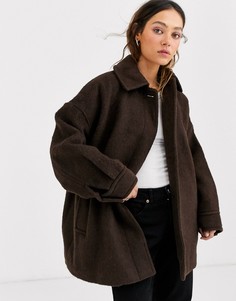 Темно-коричневое свободное пальто Weekday-Коричневый