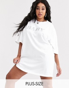 Свободное платье-футболка с надписью из стразов Public Desire Curve-Белый