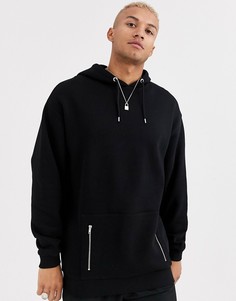 Черный длинный oversize-худи с карманами на молнии ASOS DESIGN