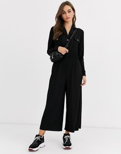 Комбинезон-рубашка на пуговицах с длинными рукавами ASOS DESIGN-Черный