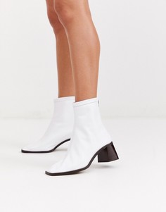 Белые кожаные ботильоны на среднем каблуке ASOS DESIGN - Riverside-Белый