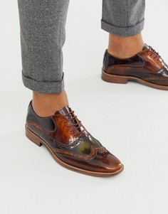 Светло-коричневые кожаные туфли на шнуровке с темно-бордовыми вставками Silver Street-Светло-коричневый
