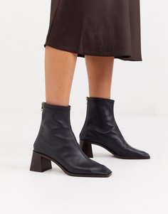 Черные кожаные ботильоны на среднем каблуке ASOS DESIGN - Riverside-Черный