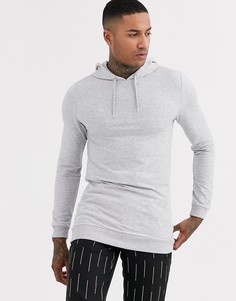 Серое удлиненное худи обтягивающего кроя ASOS DESIGN-Серый
