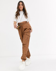 Светло-бежевые брюки карго с присборенной талией Missguided-Коричневый