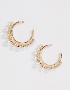 Крупные золотистые серьги-кольца с жемчужинами ASOS DESIGN-Золотой
