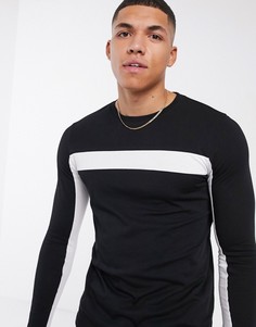Черная футболка с длинным рукавом и вставками колор блок ASOS DESIGN-Черный