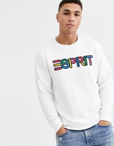 Белый свитшот с разноцветным логотипом на груди Esprit