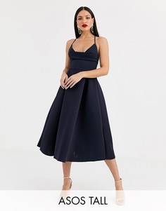 Платье для выпускного миди с бретелями и свободным воротом ASOS DESIGN Tall-Черный
